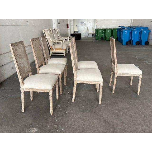 French Restoration Hardware Vintage French Square Cane Back Dining Side Chairs, Set of Six For Sale - Image 3 of 11