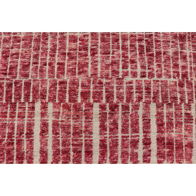 Modern Tribal Moroccan Rug With Geometric Design in Raspberry Red 4'7 X 11'7 For Sale In Atlanta - Image 6 of 12