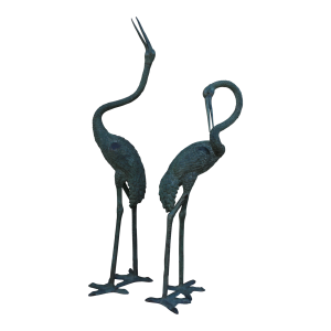 Pair of Contemporary Verdigris Bronze Crane Sculptures, 21st Century Garden Statues