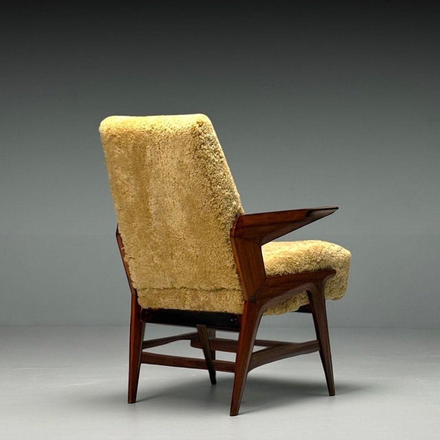 1950s Vittorio Dassi Attr, Italian Mid-Century Modern Armchair, Honey Shearling, 1950s For Sale - Image 5 of 10