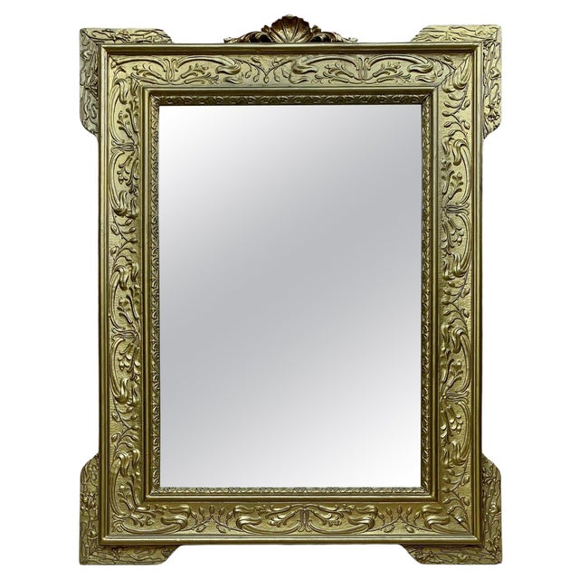 Rectangular Gold Hand Carved Wooden Mirror, 1960 For Sale - Image 10 of 18