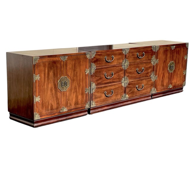 Henredon Stunning 105” Vintage Campaign Chinoiserie Credenza by Henredon For Sale - Image 4 of 8