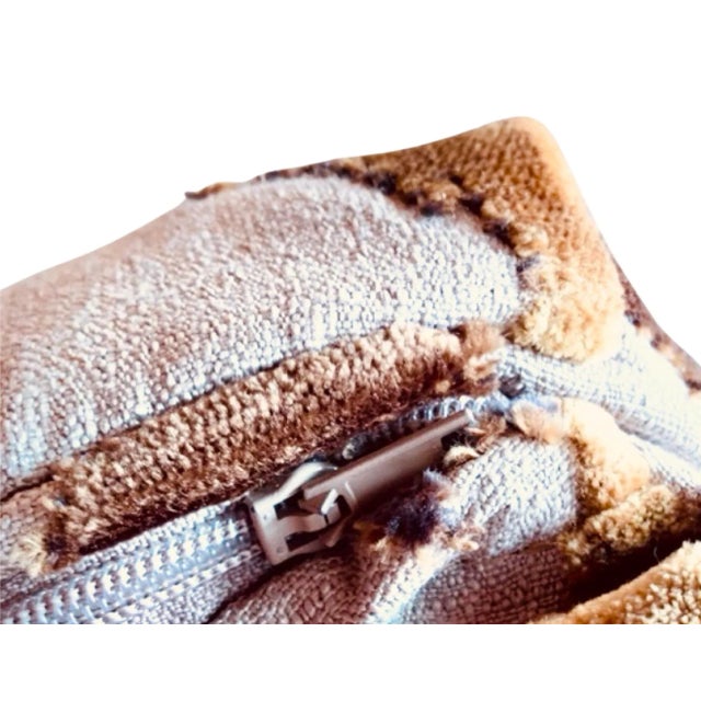 Hollywood Regency Gold and Tan Thick and Heavy Square Cutout Upholstery Woven Vintage Pillow For Sale - Image 3 of 6