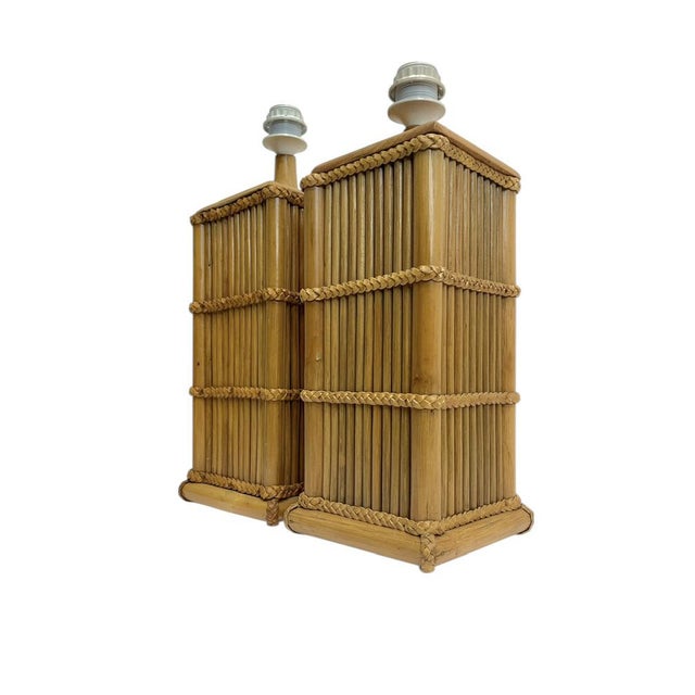 1960s Modernist Table Lamps in Bamboo and Rattan Reed from Leola, 1960s, Set of 2 For Sale - Image 5 of 13