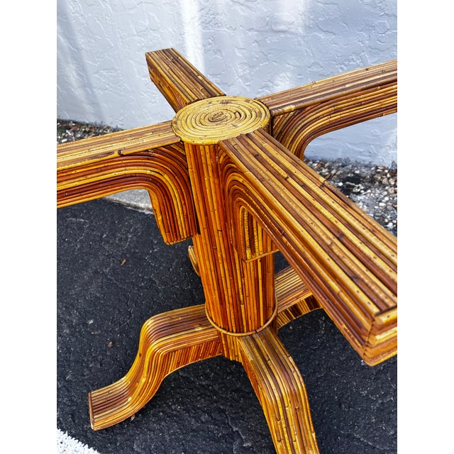 Split Reed Curved Pedestal Dining Table With Round Glass Top | Hollywood Regency and Mid Century Modern in Gabriella Crespi Style For Sale - Image 9 of 12