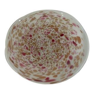 Vintage Murano Glass Pink Gold Flecked Shallow Bowl For Sale