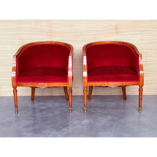 Mid 20th Century French Club Chairs in Red Velvet Upholstery For Sale - Image 16 of 18
