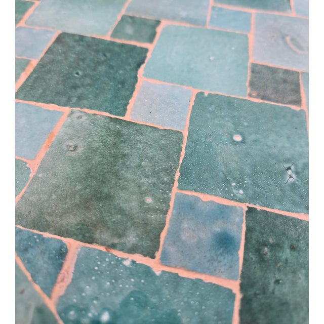 48" Handcrafted All Emerald Moroccan Mosaic Table, Squares For Sale - Image 4 of 7