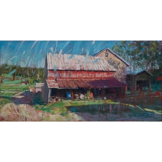 8:30am Shadows by Jeff Slemons | Soft Pastel On Sanded Paper Barn with shadows in morning light For Sale