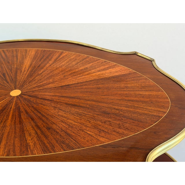 Wood Vintage French Louis XV Style Marquetry Two-Tier Étagère Side Table For Sale - Image 7 of 10