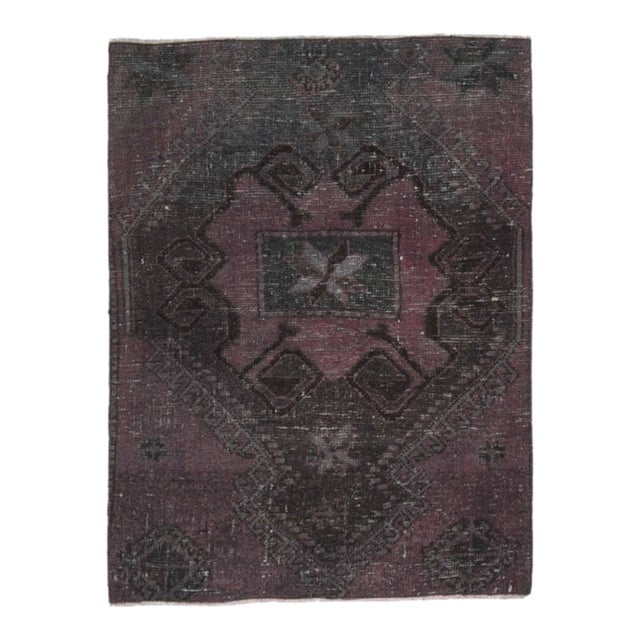 Vintage Purple Turkish Small 3x3 Rug - Handwoven Boho Carpet For Sale
