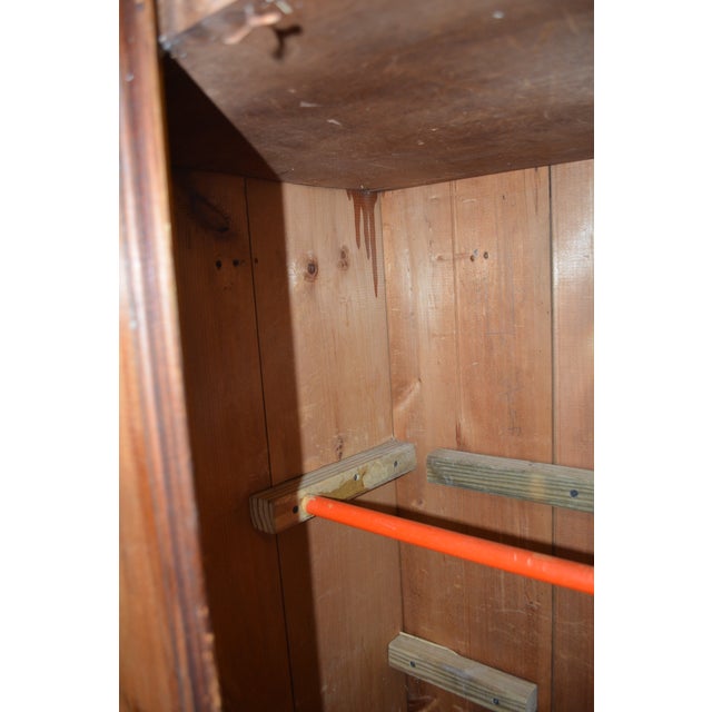 1970s Vintage Rustic Dark Pine Paneled Wooden Single Door Wardrobe Armoire / Coat Closet For Sale - Image 13 of 18