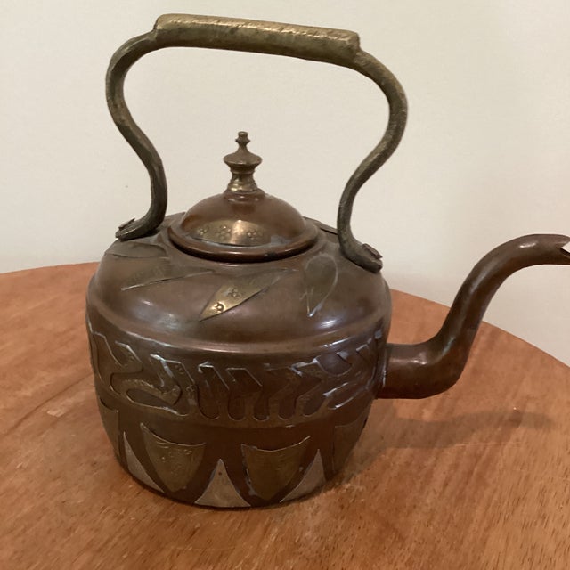 Antique Victorian Copper Large Kettle With Brass/Silver Patchwork and Gooseneck For Sale - Image 12 of 12