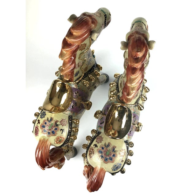 Vintage Chinese Porcelain Golden Horses - a Pair For Sale - Image 11 of 13