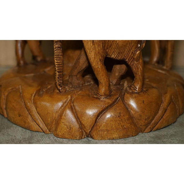 Vintage Hand Carved Elephant Stool with Ornate Decoration For Sale - Image 15 of 18