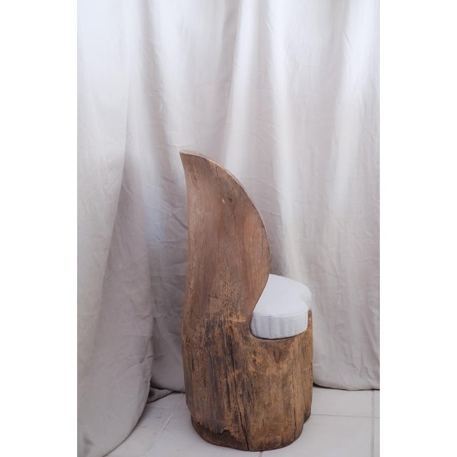 Swedish carved stump chair with upholstered seat, imported from Belgium