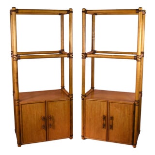 Pair of Rattan Etageres For Sale