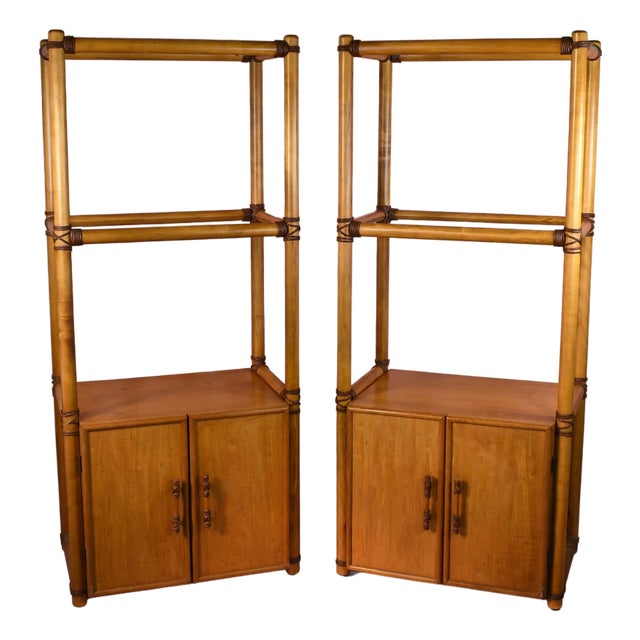 Pair of Rattan Etageres For Sale