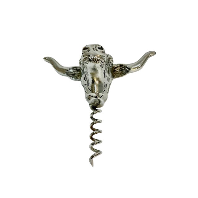 Vintage Pewter Longhorn Bull Head Bottle Opener | Western Barware For Sale - Image 6 of 7