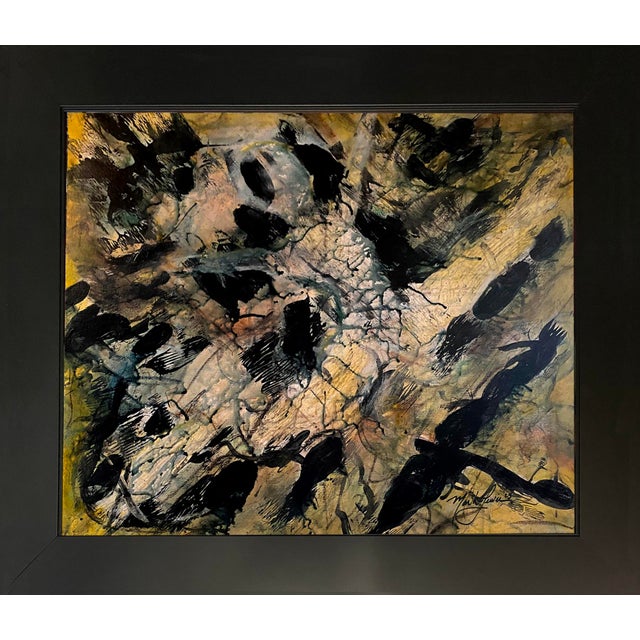 2025 "024-25" Abstract Expressionist Ochre & Charcoal Painting by Mark Lewis For Sale