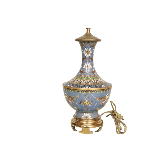 Blue 1960s Chinese Cloisonné Double Dragon Table Lamp For Sale - Image 8 of 9