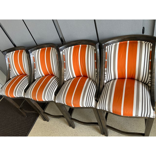 Neoclassical Set of 4 Kreiss Thames Upholstered Barstools For Sale - Image 3 of 5
