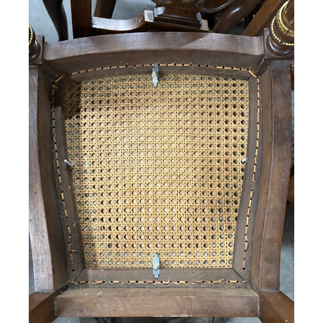 Vintage French Louis XVI Style Harp Back Lyre Back Bronze Ormulu Dining Chairs For Sale - Image 11 of 14