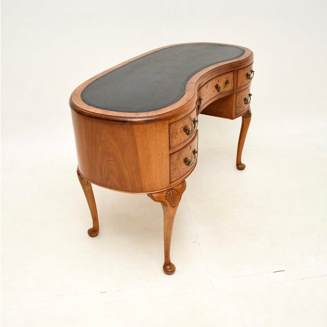 Vintage Kidney Shaped Desk in Burr Walnut with Leather Top, 1920s For Sale - Image 3 of 12