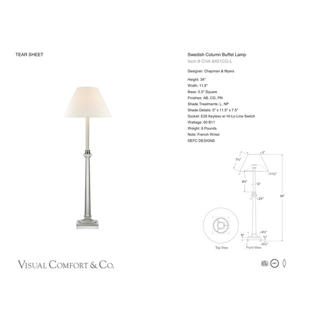 Chapman & Myers by Visual Comfort Signature Swedish Column Buffet Lamp in Crystal with Linen Shade Designer: Chapman &...