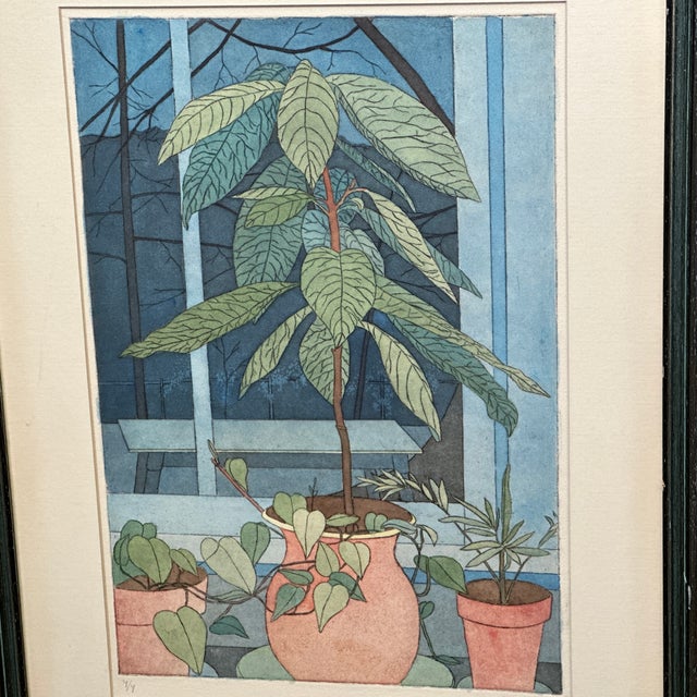 Mid-Century Modern Vintage Botanical Potted Houseplants Signed Lithograph For Sale - Image 3 of 10