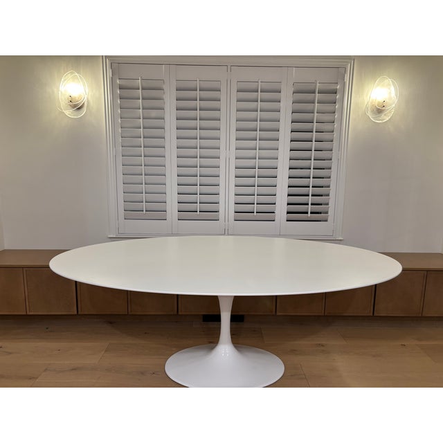 Mid-Century Modern Rove Concepts Attributed Tulip Lacquer Oval 78” Dining Table For Sale - Image 3 of 9