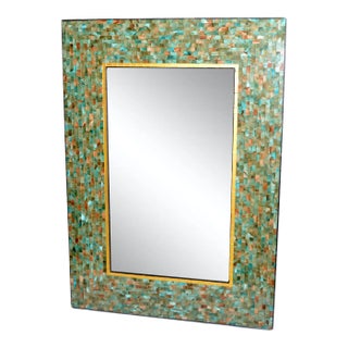 America Tiling & Tessellated Glass Hues of Green & Gold Rectangle Wall Mirror For Sale
