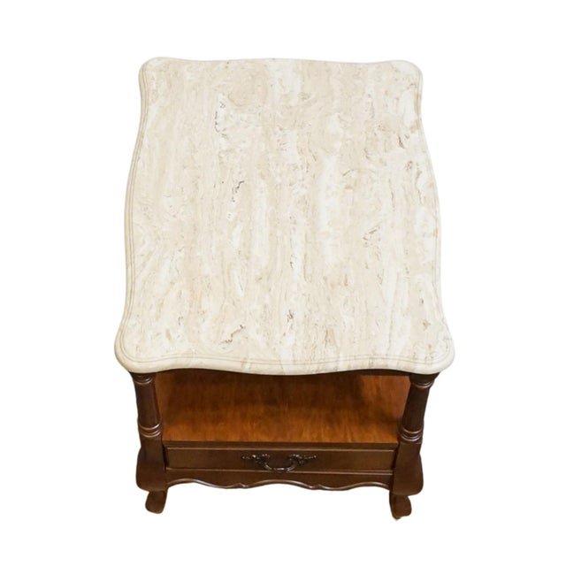 Late 20th Century Hammary Furniture Solid Cherry Country French 20" Accent End Table W. White Granite Top For Sale - Image 5 of 12