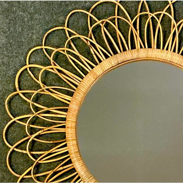 Hollywood Regency 1960s Vintage Coastal Italian Franco Albini Rattan Sunburst Mirror, Attributed For Sale - Image 3 of 12