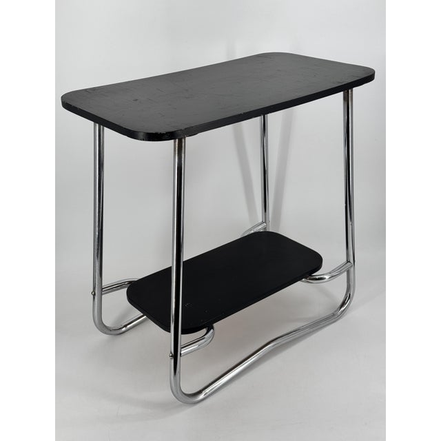 Bauhaus Side Table in Chrome and Wood, 1930s For Sale - Image 4 of 18