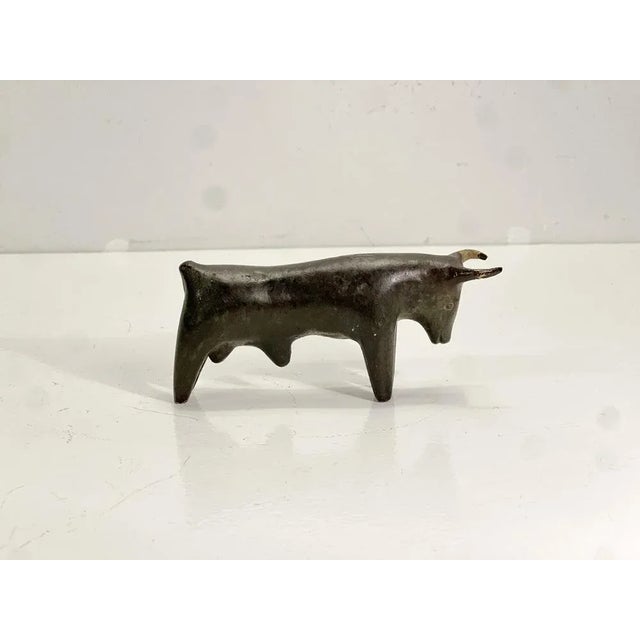 Handcrafted Bronze Bull Sculpture with Green Patina, 1930s For Sale - Image 6 of 12