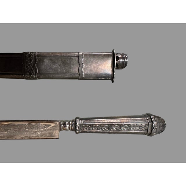 Mid 20th Century Ornate Antique Victorian Embossed Engraved Silverplate Gaucha Knife With Sheath For Sale - Image 5 of 12