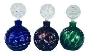 1960s Bohemian Cut to Clear Perfumes - Set of 3