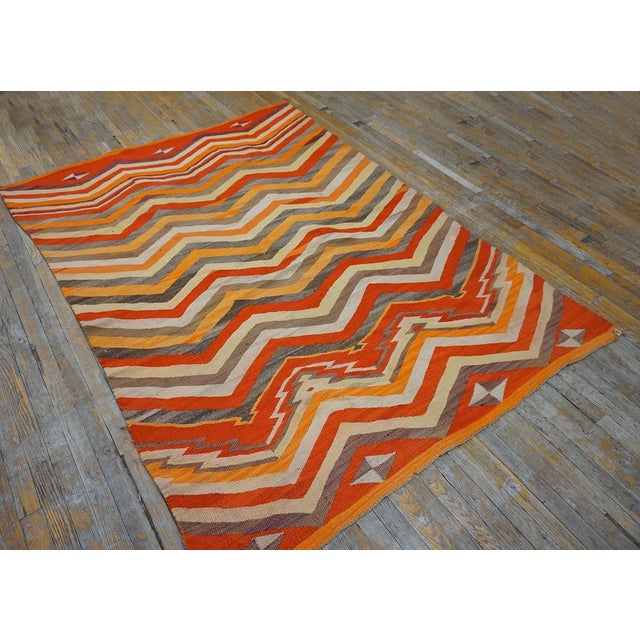 Native American 1880s Multicolor Chevron Antique American Navajo Rug 5'5" X 7'2" Flatweave Wool Carpet For Sale - Image 3 of 18
