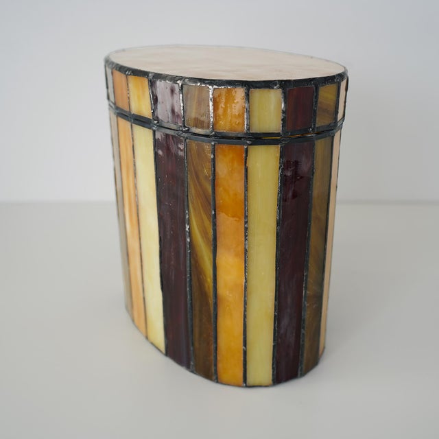 Mid 20th Century Vintage Striped Stain Glass Keepsake Box For Sale - Image 9 of 14
