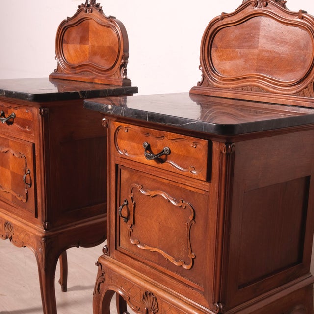 Wood Louis XV Style Bedside Tables with Marble Tops, 1940s, Set of 2 For Sale - Image 7 of 18