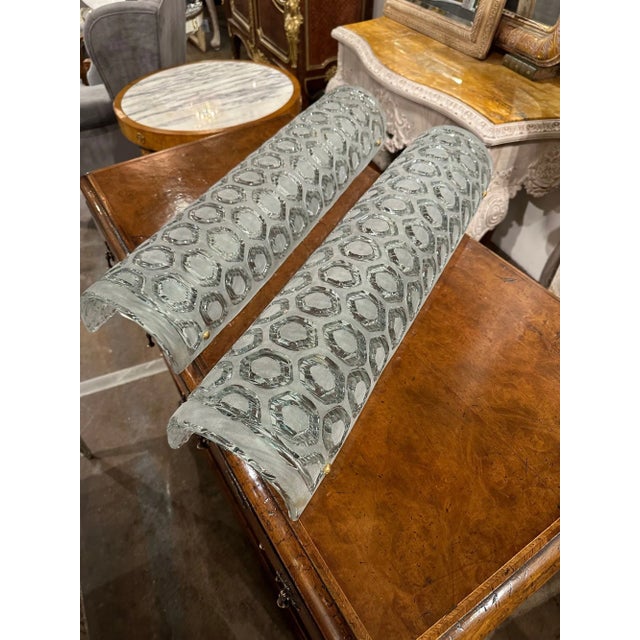 Modern Pair of Murano Blue Glass Hex Form Sconces For Sale - Image 3 of 8