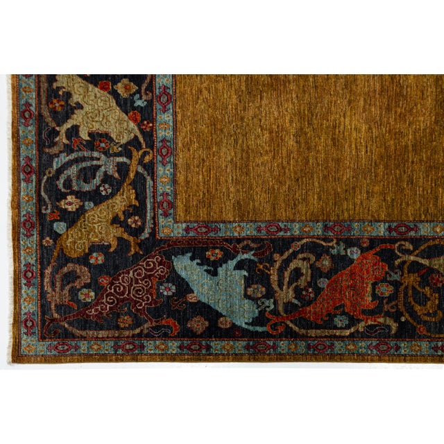 9x12 Modern Bidjar Style Hand-Knotted Wool Rug - Golden Ochre & Midnight Navy For Sale - Image 9 of 11