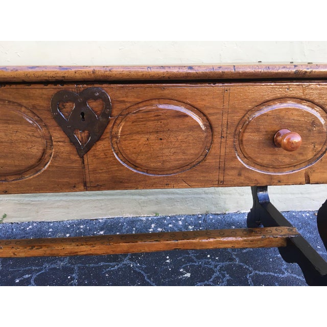 17th Spanish Refectory Table, Writing Desk, One Large Drawer For Sale - Image 9 of 13