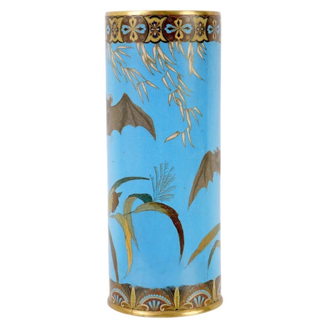 Late 19th Century Large Japanese Cloisonne Enamel Vase Bat Bamboo Meiji Period For Sale - Image 5 of 7