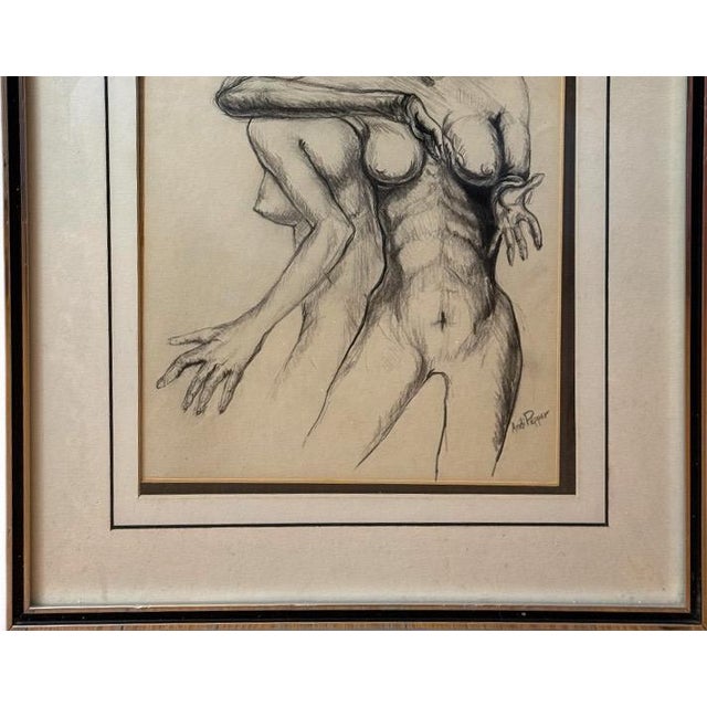 1990s 1990s Original Andi Pepper Dual Figure Study Charcoal Drawing Contemporary Nude Fine Art For Sale - Image 5 of 10