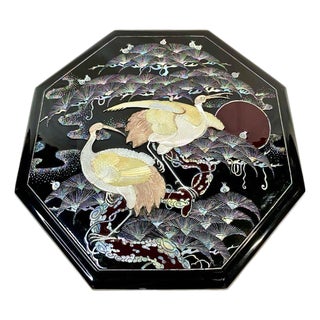 Late 20th Century Korean Oxblood Lacquer Mother-of-Pearl Crane Banchan Box – Octagonal For Sale
