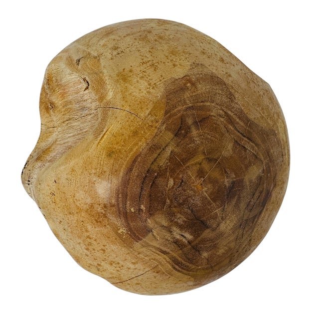 Vintage Early 2000s Solid Teak Root Hand-Carved Decorative 7.5" Sphere For Sale - Image 9 of 9