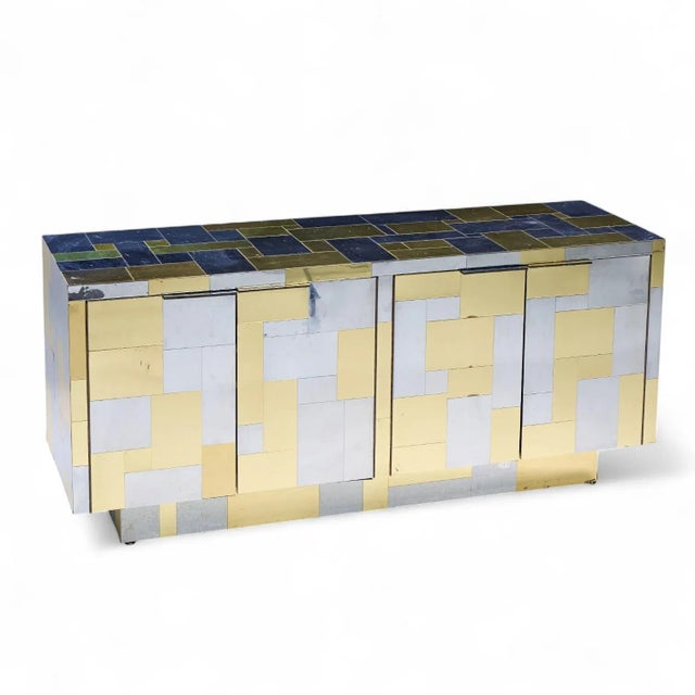 Metal Paul Evans Cityscape Mid Century Chrome and Brass Cabinet Credenza For Sale - Image 7 of 8