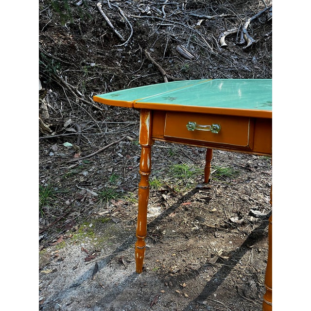 Farmhouse Vintage 1930's / 40's Mint Green Enamel Top Farmhouse Kitchen Table For Sale - Image 3 of 8